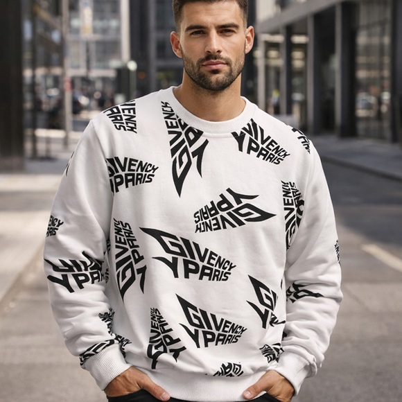 Givenchy Paris Logo Crewneck Sweatshirt White Black Size M